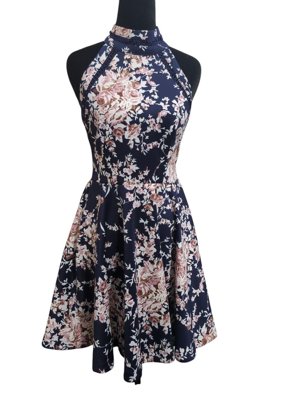 B. Darlin Mock Neck Floral Fit & Flare Skater Mini Dress Jrs Size 5/6 HOCO Party